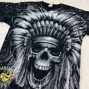 Yazbek Aztec Warrior Graphic T-Shirt Skull Headdress Cabo Mexico Black Mens L